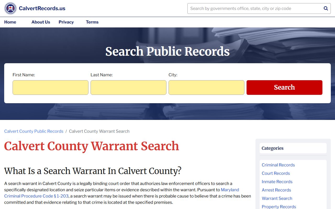 Calvert County warrant records most wanted page