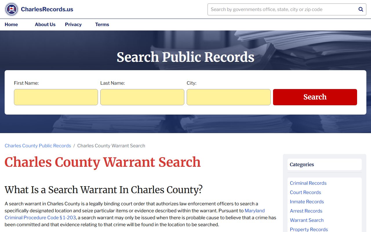 Charles County warrant records search portal