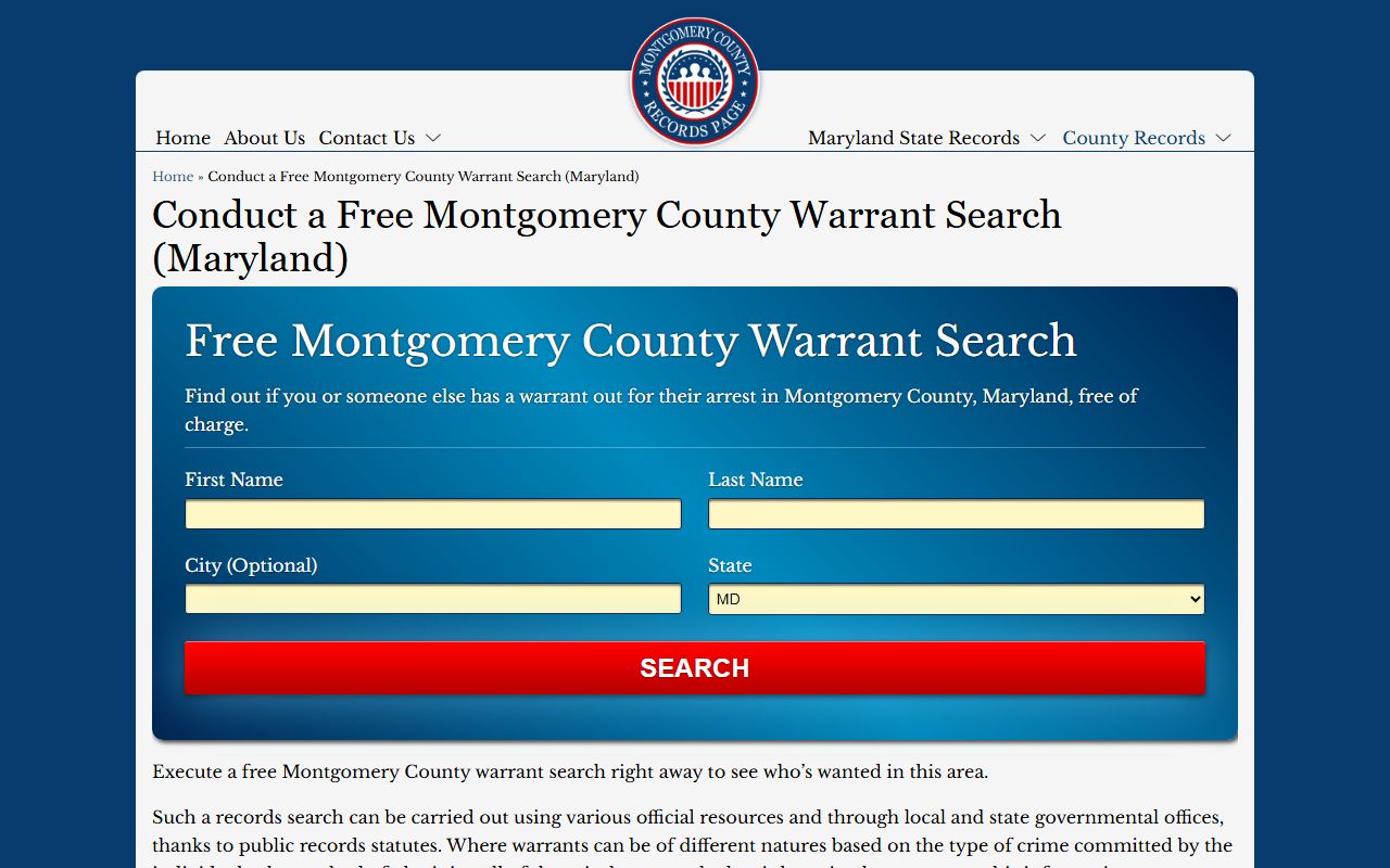 Montgomery County warrant records police department warrants page